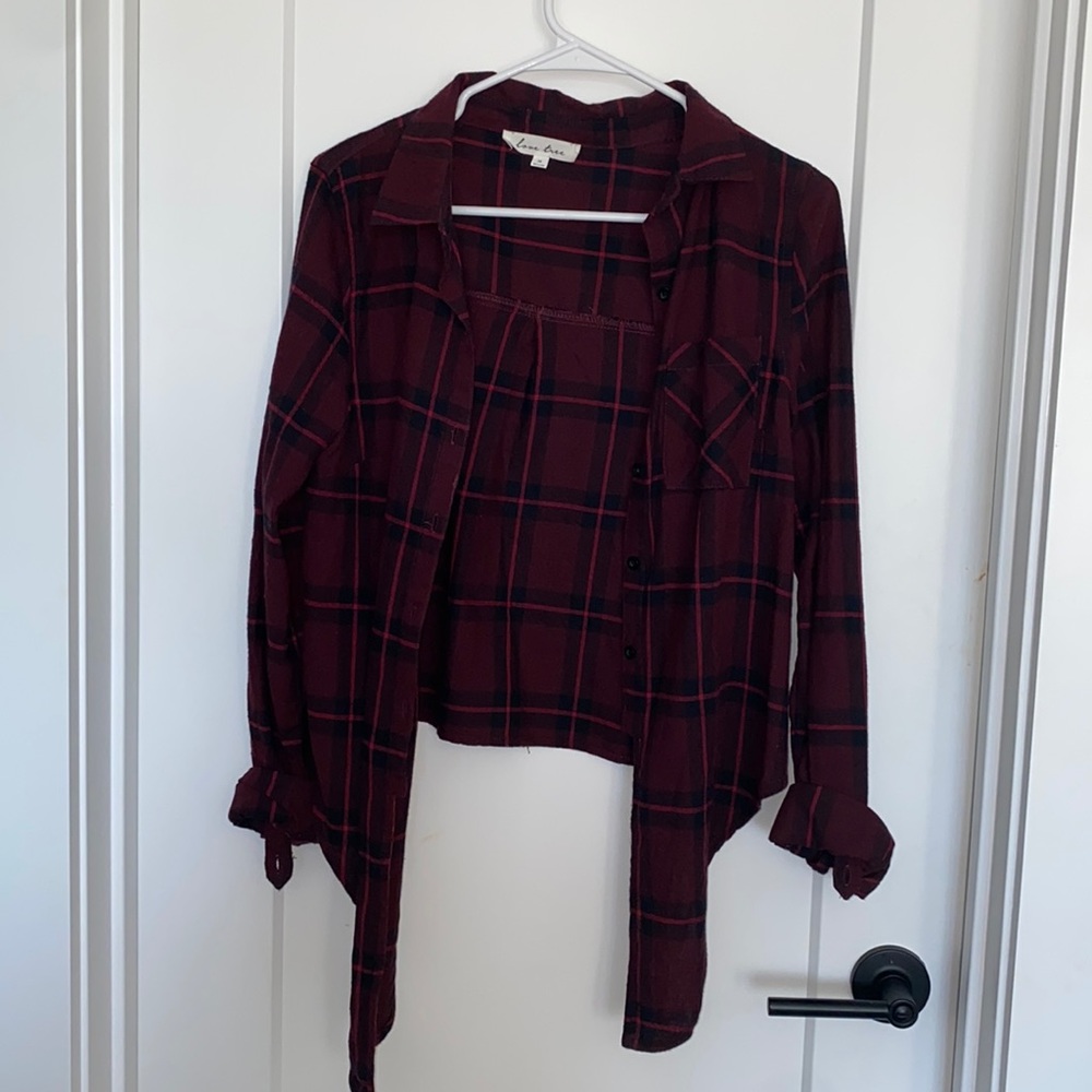 Tie in front maroon flannel